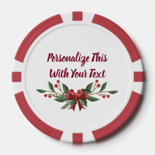 Personalized Text Holly and Berry Christmas Poker Chips
