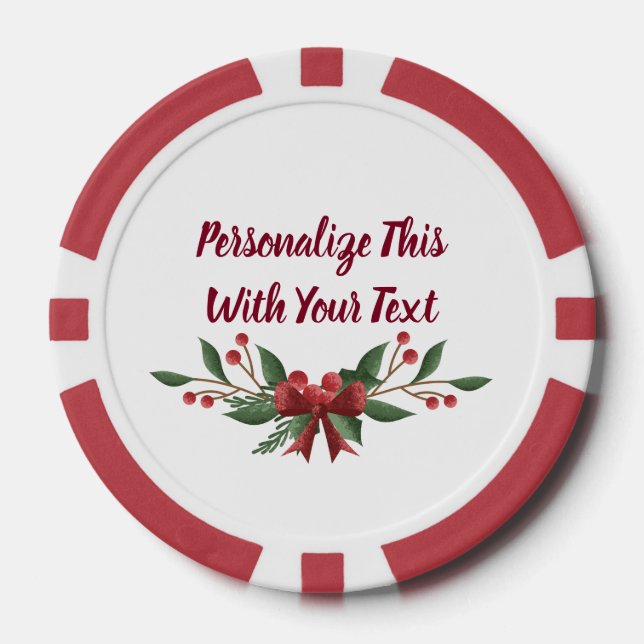 Personalized Text Holly and Berry Christmas Poker Chips (Front)