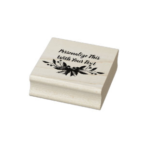 Personalized Text Holly and Berry Christmas Rubber Stamp