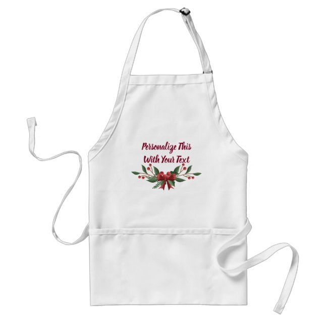 Personalized Text Holly and Berry Christmas Standard Apron (Front)