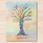Personalized Text Mosaic Tree Jigsaw Puzzle<br><div class="desc">This unique jigsaw puzzle is decorated with a colourful mosaic tree on a watercolor background.
Easily customizable it with your family name or inspirational quote.
Original Mosaic and Watercolor © Michele Davies.</div>