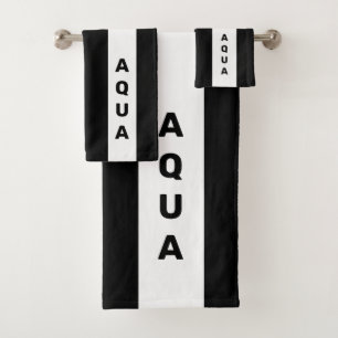 Personalized Text on Black and White Striped Bath Towel Set