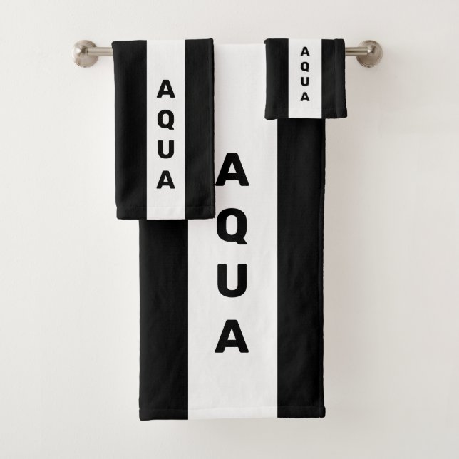 Personalized Text on Black and White Striped Bath Towel Set (Insitu)