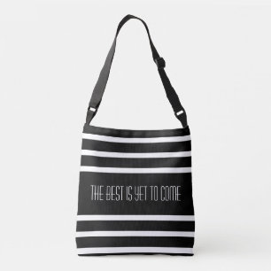 Personalized Text on Black & White Stripes Crossbody Bag