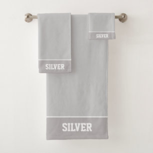 Personalized Text on Light Silver Grey Bath Towel Set