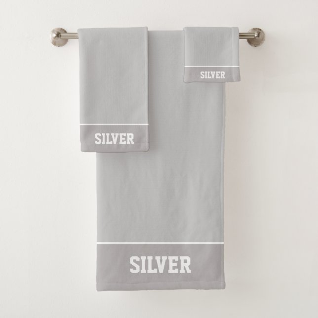 Personalized Text on Light Silver Grey Bath Towel Set (Insitu)