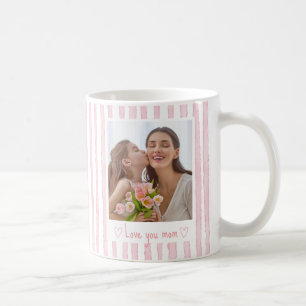 Personalized Text Photo Pink Stripes Coquette  Coffee Mug