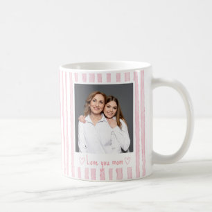 Personalized Text Photo Pink Stripes Coquette  Coffee Mug