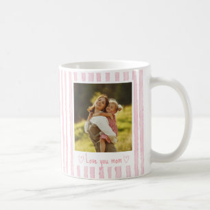 Personalized Text Photo Pink Stripes Coquette Coffee Mug