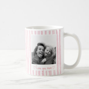 Personalized Text Photo Pink Stripes Coquette  Coffee Mug