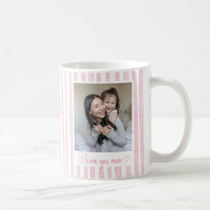 Personalized Text Photo Pink Stripes Coquette  Coffee Mug