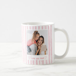 Personalized Text Photo Pink Stripes Coquette Coffee Mug
