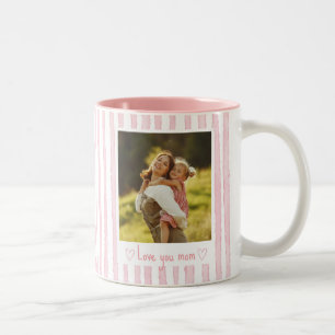 Personalized Text Photo Pink Stripes Coquette  Two-Tone Coffee Mug