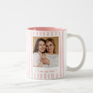 Personalized Text Photo Pink Stripes Coquette Two-Tone Coffee Mug