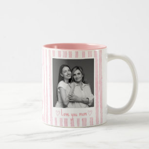 Personalized Text Photo Pink Stripes Coquette  Two-Tone Coffee Mug