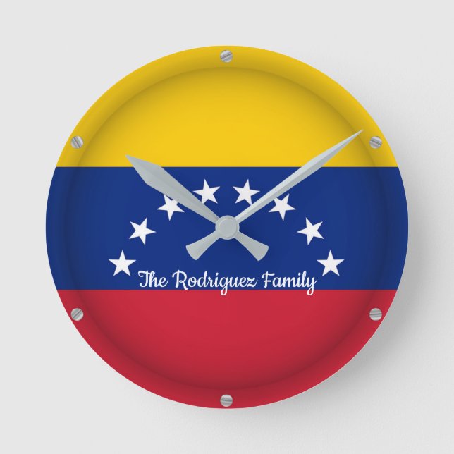 Personalized TEXT Proud Venezuela Flag Country Round Clock (Front)