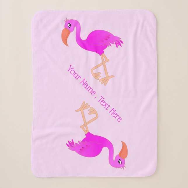 Personalized Text Sherpa Blanket Pink Flamingos (Front)