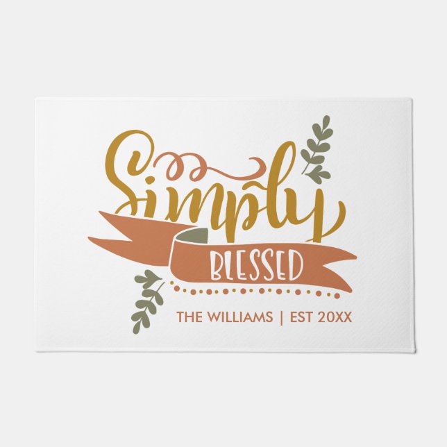 Personalized Text Simply Blessed Thanksgiving Doormat (Front)