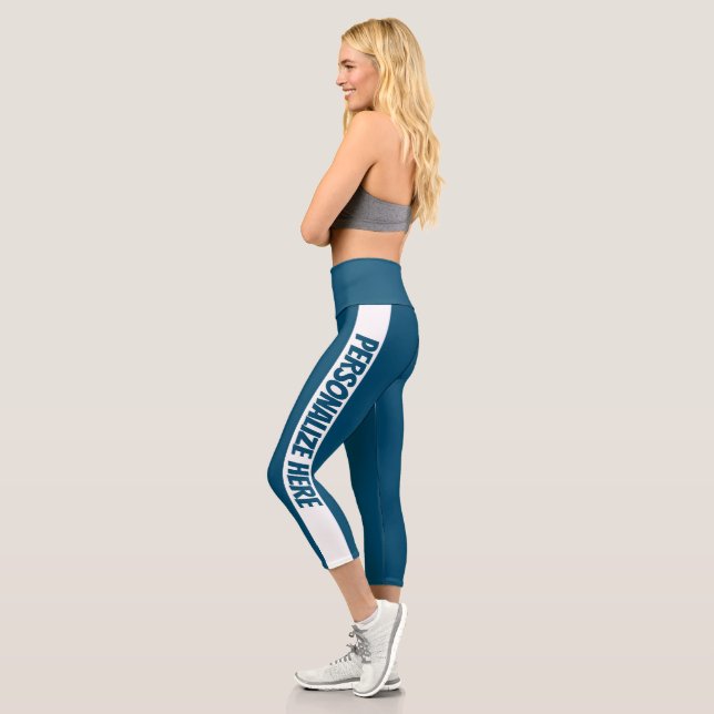 Personalized Text Striped Capri Leggings (Left)