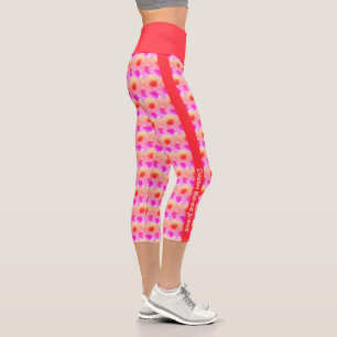 Personalized Text Sunflower Neon Pink Floral Capri Leggings