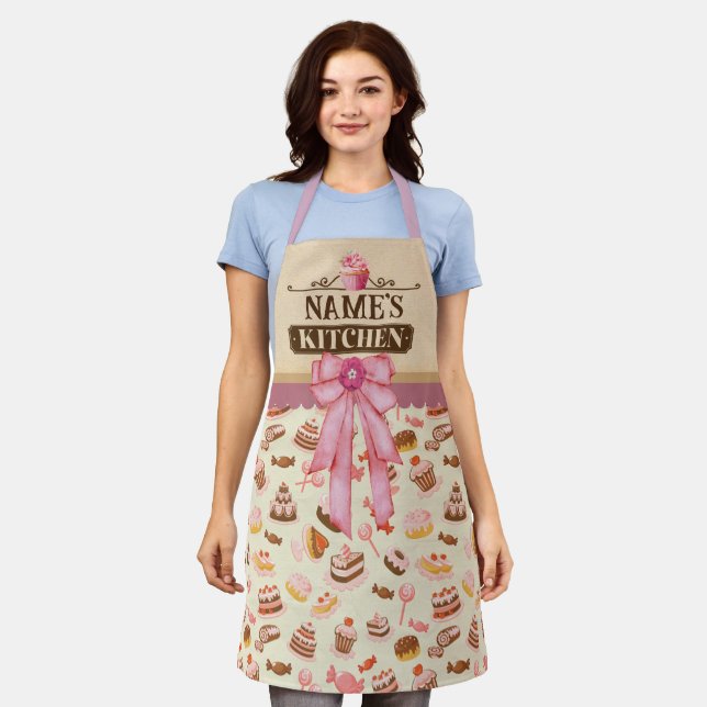 Personalized Text, Watercolor Cupcake and Dessert  Apron (Worn)