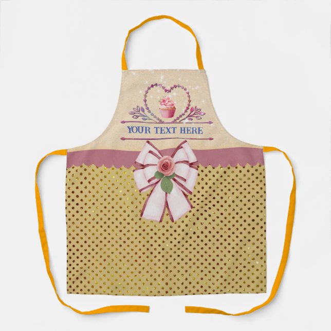 Personalized Text, Watercolor Heart and Cupcake Apron (Front)