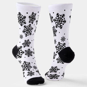 Personalized Text White & black Snowflake pattern  Socks