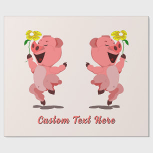 Personalized Text Wrapping Paper with Happy Pigs