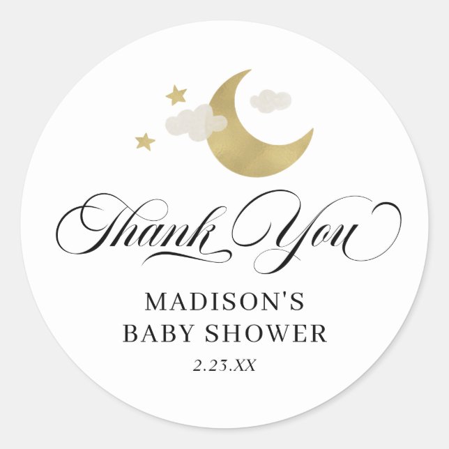 Personalized Thank You Baby Shower Moon & Stars Classic Round Sticker (Front)