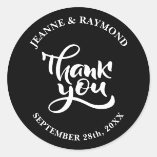 Personalized Thank You Black Wedding Favour Classic Round Sticker