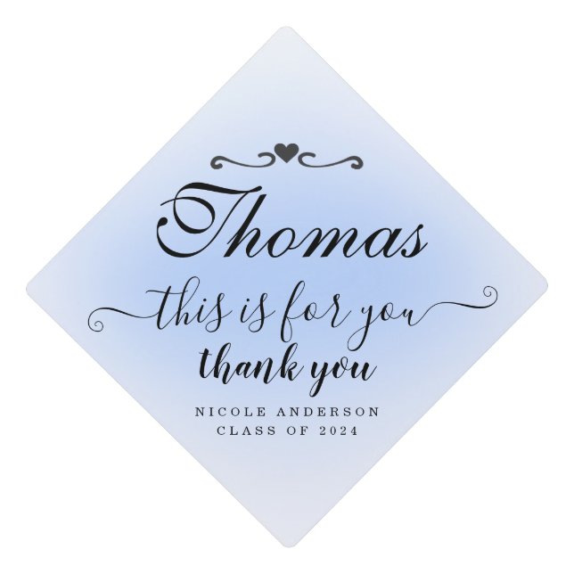 Personalized Thank You Blue Graduation Cap Topper (Front)