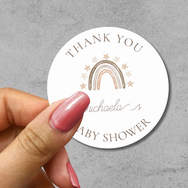 Personalized Thank You  Boho Rainbow Baby Shower  Classic Round Sticker (Creator Uploaded)