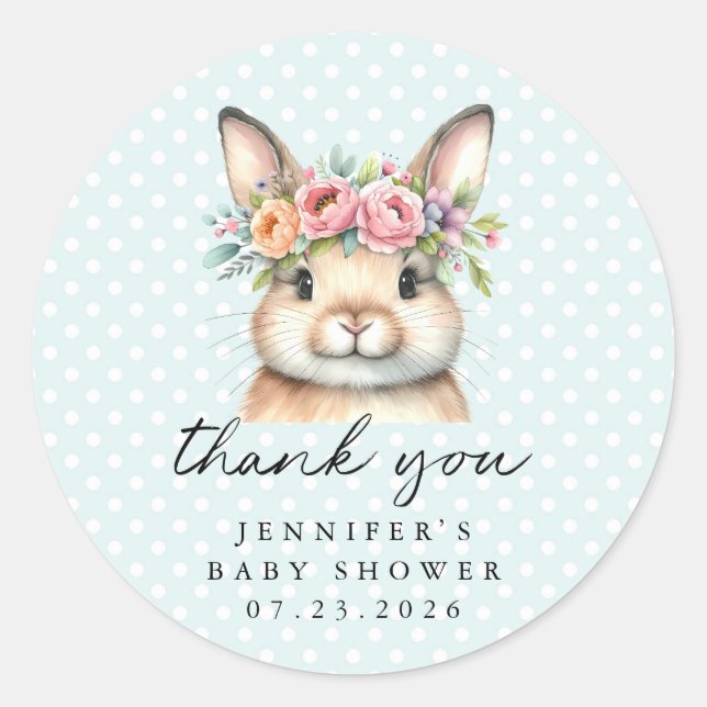 Personalized Thank You Bunny Round Stickers (Front)