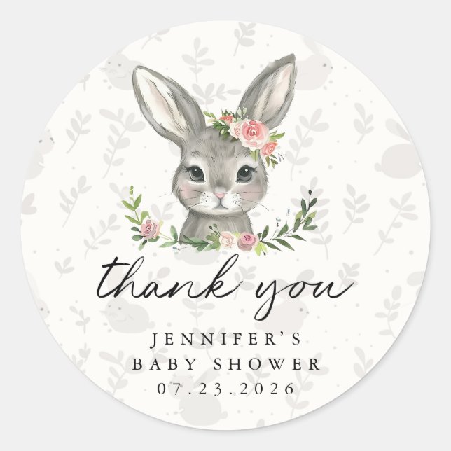 Personalized Thank You Bunny Round Stickers (Front)