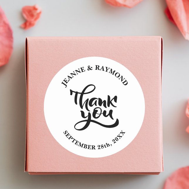 Personalized Thank You Calligraphy Wedding Favour Classic Round Sticker (Creator Uploaded)