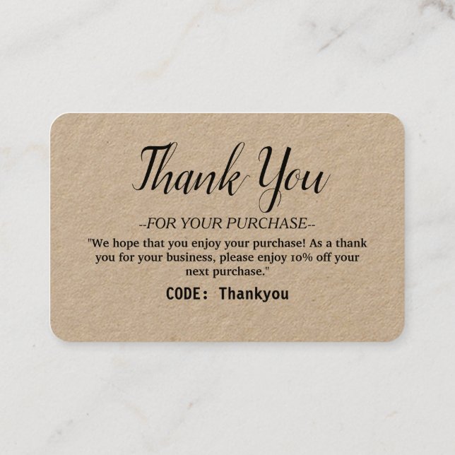 Personalized Thank you card for Order with code (Back)