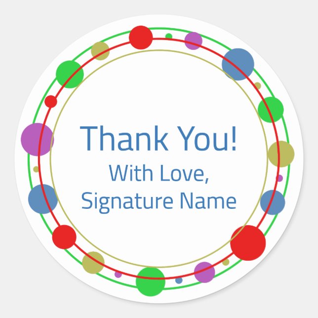 Personalized Thank You Colourful Orbits Classic Round Sticker (Front)