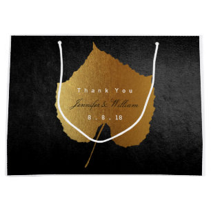 Personalized Thank You Fall Gold Leave Black Large Gift Bag