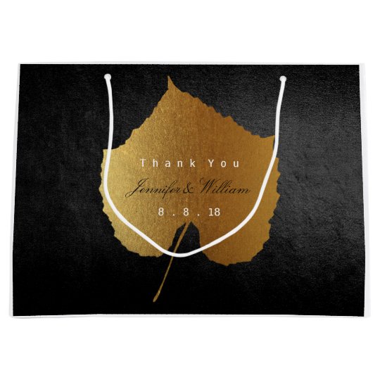 Personalized Thank You Fall Gold Leave Black Large Gift Bag