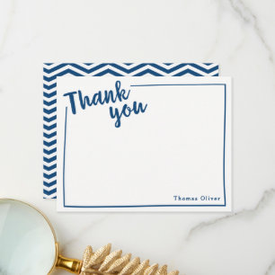 Personalized Thank You Flat Note, Navy Blue Script Card