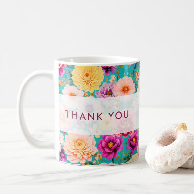 Personalized Thank You Floral Keepsake Coffee Mug (With Donut)