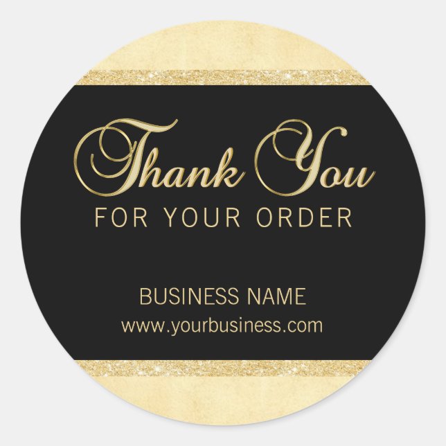 Personalized Thank You For Your Order Gold Black Classic Round Sticker (Front)
