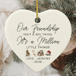 Personalized Thank You Gift Best Friend Christmas Ceramic Ornament<br><div class="desc">Show your appreciation for a treasured friend with the Personalized Thank You Gift Best Friend Christmas Ceramic Ornament. Shaped like a heart and personalized with a special message, this ornament is a perfect way to honour your long-time friendship during the holiday season. Its elegant design makes it an ideal keepsake...</div>