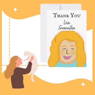 Personalized Thank You Girl's Red Portrait Name Card