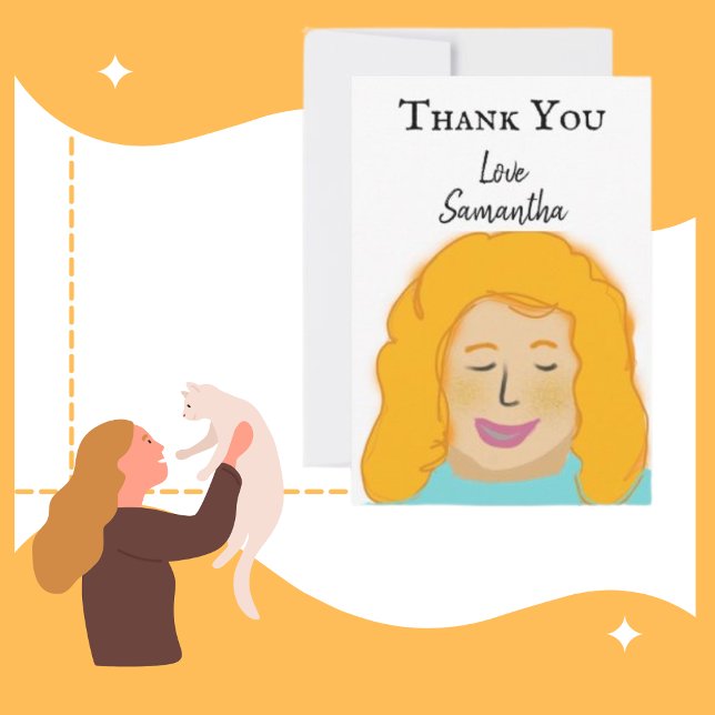 Personalized Thank You Girl's Red Portrait Name Card (Creator Uploaded)