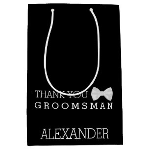 Personalized Thank You Groomsman White Bow Tie Medium Gift Bag
