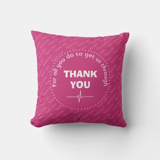 Personalized THANK YOU Health Heroes PINK Throw Pillow (Front)