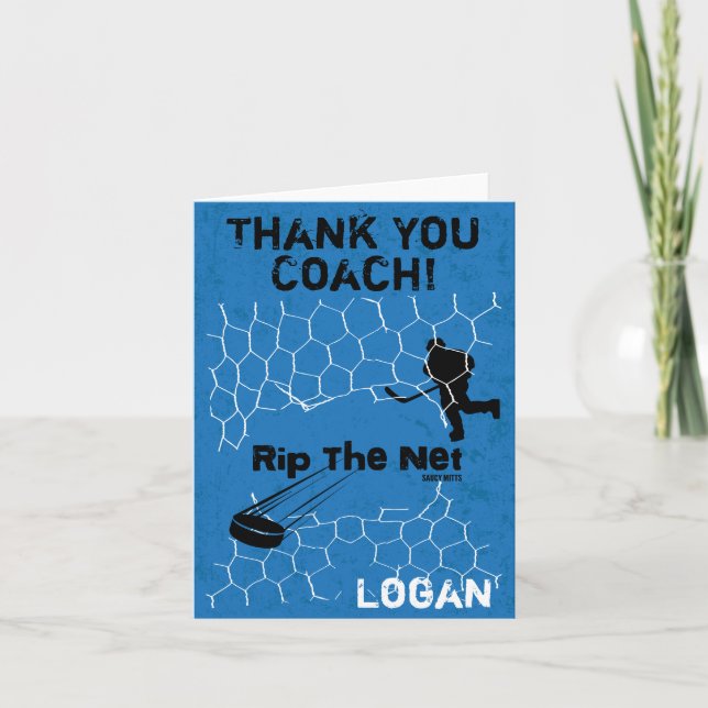 Personalized Thank You Hockey Coach Rip the Net Card (Front)