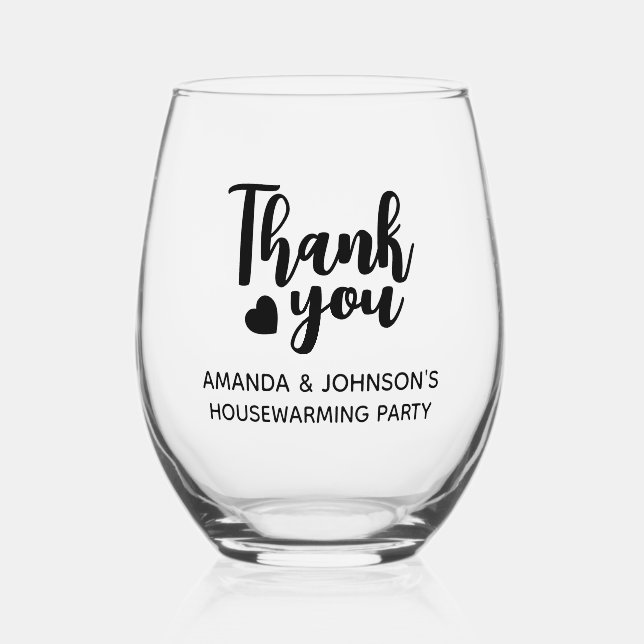 Personalized Thank You Housewarming Party Favours  Stemless Wine Glass (Front)