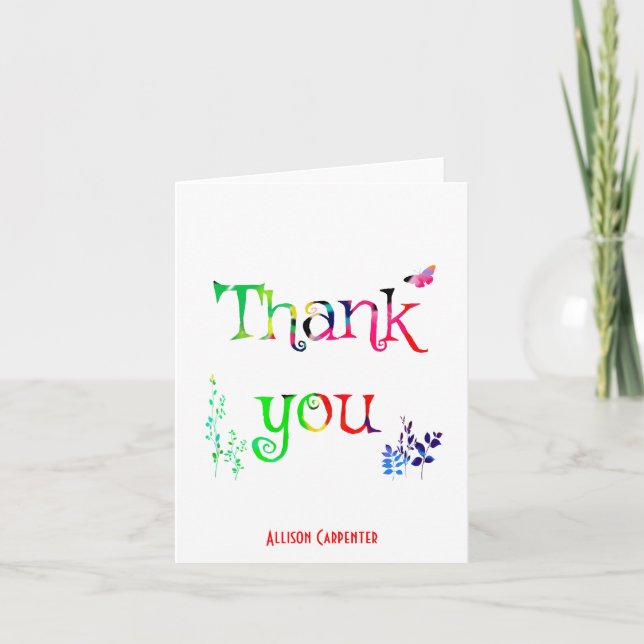 Personalized Thank You notes, Rainbow Letters (3) (Front)